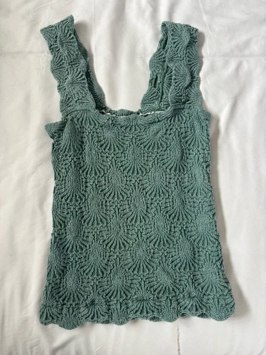 Free People Sage Green Textured Crochet Tank - Picture 1 of 2